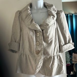 Ambition Large Silver quarter sleeve ruffle shoulder button jacket silk lining
